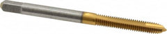 Kennametal - M4x0.70 Metric Coarse, 2 Flute, TiN Finish, High Speed Steel Spiral Point Tap - Plug Chamfer, Right Hand Thread, 2-3/8" OAL, 3/4" Thread Length, 0.168" Shank Diam, 6H Class of Fit, Series 2351T - Exact Tooling