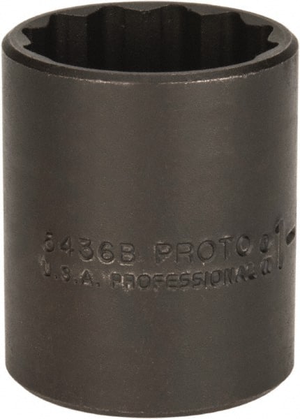 Proto - 1-1/8", 1/2" Drive, Standard Hand Socket - 12 Points, 1-3/4" OAL, Alloy Steel, Black Finish - Exact Tooling