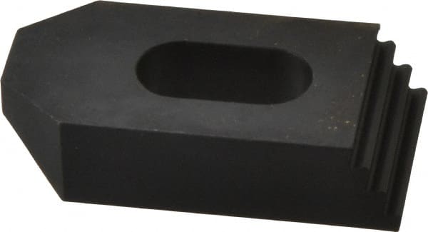 Jergens - 1/2" Stud, Low Carbon Steel, Plain Strap Clamp - 1/2" Travel, 2-1/2" OAL x 1-1/4" Wide x 5/8" High, Black Oxide Finish, Tapered Nose - Exact Tooling