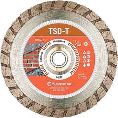 Husqvarna - 4-1/2" Diam, 5/8, 7/8 & 25/32" Arbor Hole Diam, Continuous Edge Tooth Wet & Dry Cut Saw Blade - Diamond-Tipped, Fast Cutting & Smooth Action, Standard Round Arbor - Exact Tooling