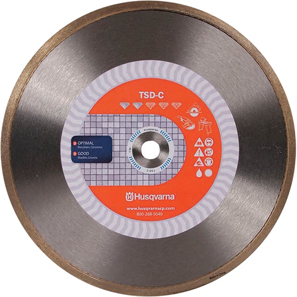Husqvarna - 10" Diam, 5/8 & 7/8" Arbor Hole Diam, Continuous Edge Tooth Wet & Dry Cut Saw Blade - Diamond-Tipped, Finishing Action, Standard Round Arbor - Exact Tooling