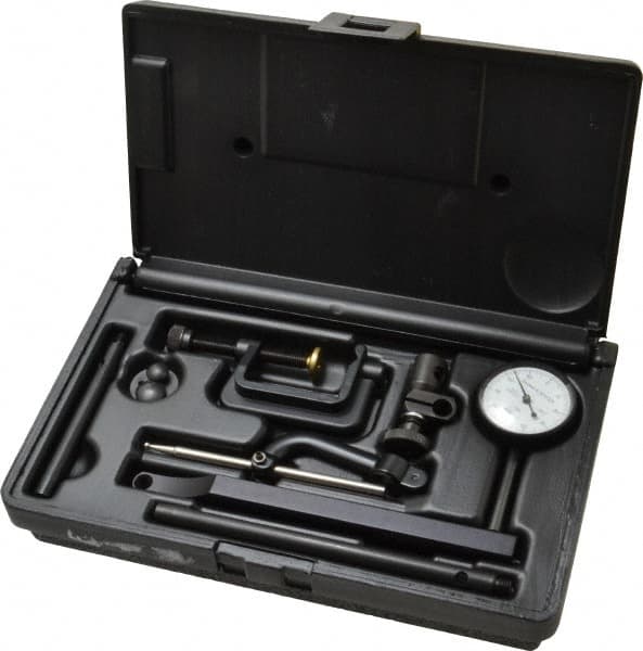 TESA Brown & Sharpe - 8 Piece, 0" to 0.2" Measuring Range, 1-1/2" Dial Diam, 0-100 Dial Reading, White Dial Test Indicator Kit - 11/32" Contact Point Length, 0.001" Dial Graduation - Exact Tooling