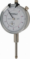 Fowler - 1" Range, 0-100 Dial Reading, 0.001" Graduation Dial Drop Indicator - 2-1/4" Dial, 0.1" Range per Revolution, Revolution Counter - Exact Tooling