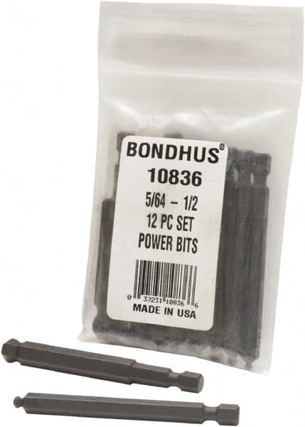 Bondhus - Hex Driver Sets - MP 5/64-1/2" 12PC POWER BIT SET-BONDHUS - Exact Tooling