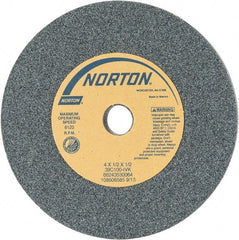 Norton - 4" Diam x 1/2" Hole x 1/2" Thick, I Hardness, 100 Grit Surface Grinding Wheel - Silicon Carbide, Type 1, Fine Grade, 8,120 Max RPM, Vitrified Bond, No Recess - Exact Tooling