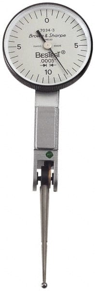 TESA Brown & Sharpe - 0.02 Inch Range, 0.0005 Inch Dial Graduation, Horizontal Dial Test Indicator - 1-1/2 Inch White Dial, 0-10-0 Dial Reading, Accurate to 0.0005 Inch - Exact Tooling