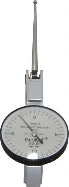 TESA Brown & Sharpe - 0.02 Inch Range, 0.0005 Inch Dial Graduation, Horizontal Dial Test Indicator - 1 Inch White Dial, 0-10-0 Dial Reading, Accurate to 0.0005 Inch - Exact Tooling