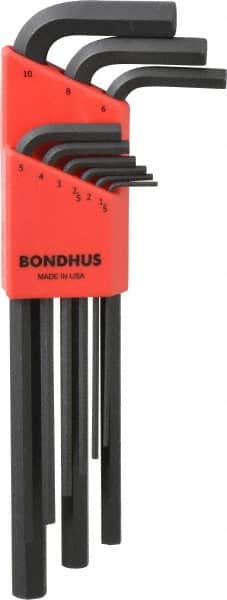 Bondhus - 9 Piece L-Key Hex Key Set - Hex Range 1.5 to 10mm, Protanium - Exact Tooling