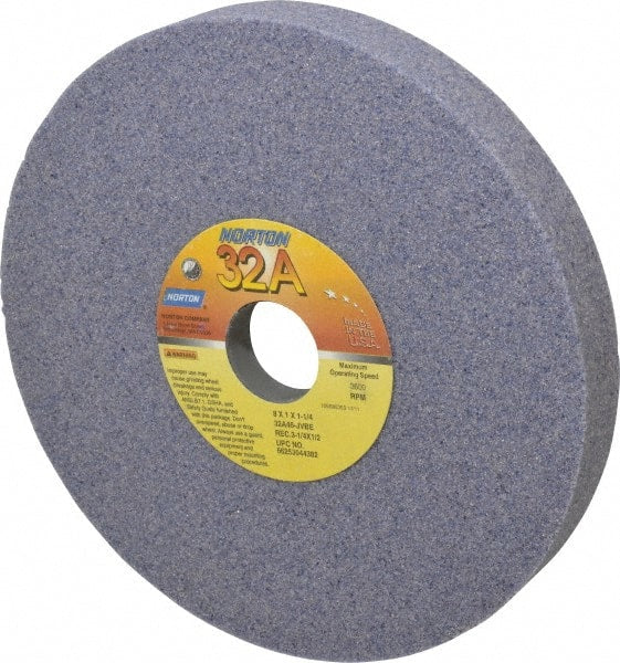 Norton - 8" Diam x 1-1/4" Hole x 1" Thick, J Hardness, 46 Grit Surface Grinding Wheel - Aluminum Oxide, Type 5, Coarse Grade, 3,600 Max RPM, Vitrified Bond, One-Side Recess - Exact Tooling