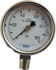 Wika - 2-1/2" Dial, 1/4 Thread, 0-100 Scale Range, Pressure Gauge - Lower Connection Mount, Accurate to 2-1-2% of Scale - Exact Tooling