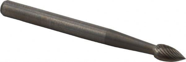 M.A. Ford - 1/8" Cut Diam, 1/8" Shank Diam, Flame Head Fine Cut Burr - Carbide, Radius End, 1/4" LOC, 1-1/2" OAL - Exact Tooling