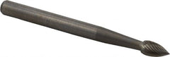 M.A. Ford - 1/8" Cut Diam, 1/8" Shank Diam, Flame Head Fine Cut Burr - Carbide, Radius End, 1/4" LOC, 1-1/2" OAL - Exact Tooling