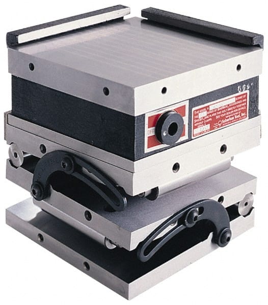 Suburban Tool - 6" Long x 6" Wide x 5-3/8" High, Compound, Standard Pole, Steel Sine Plate & Magnetic Chuck Combo - 0.0002" Tolerance, Square to 0.0002", (2) Hardened & Ground Rails, (2) Locking Straps & Handle - Exact Tooling