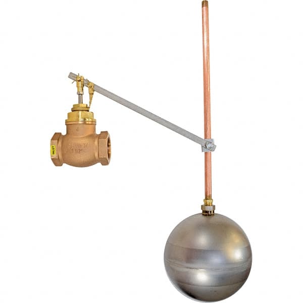 Control Devices - 1-1/2" Pipe, Brass & Bronze, Globe Pattern-Single Seat, Mechanical Float Valve - 100 psi, FIP x FIP End Connections - Exact Tooling