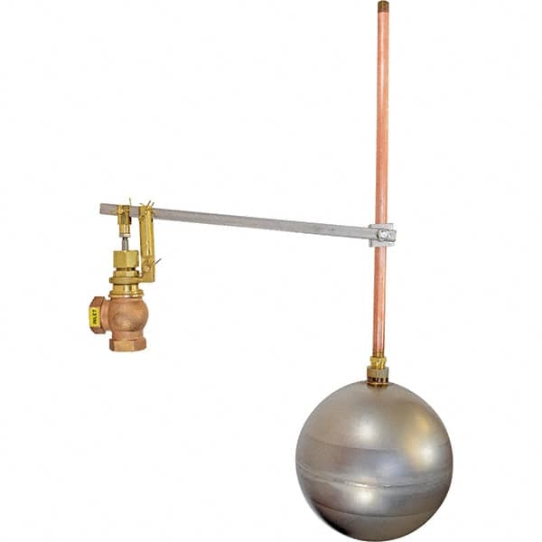 Control Devices - 1/2" Pipe, Brass & Bronze, Angle Pattern-Single Seat, Mechanical Float Valve - 100 psi, FIP x FIP End Connections - Exact Tooling