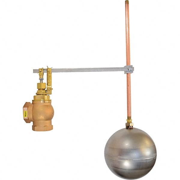 Control Devices - 1-1/2" Pipe, Brass & Bronze, Angle Pattern-Single Seat, Mechanical Float Valve - 100 psi, FIP x FIP End Connections - Exact Tooling