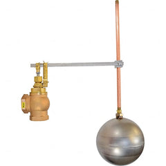 Control Devices - 1-1/4" Pipe, Brass & Bronze, Angle Pattern-Single Seat, Mechanical Float Valve - 100 psi, FIP x FIP End Connections - Exact Tooling