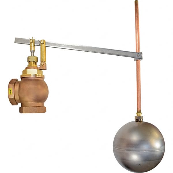 Control Devices - 2" Pipe, Brass & Bronze, Angle Pattern-Single Seat, Mechanical Float Valve - 75 psi, FIP x FIP End Connections - Exact Tooling