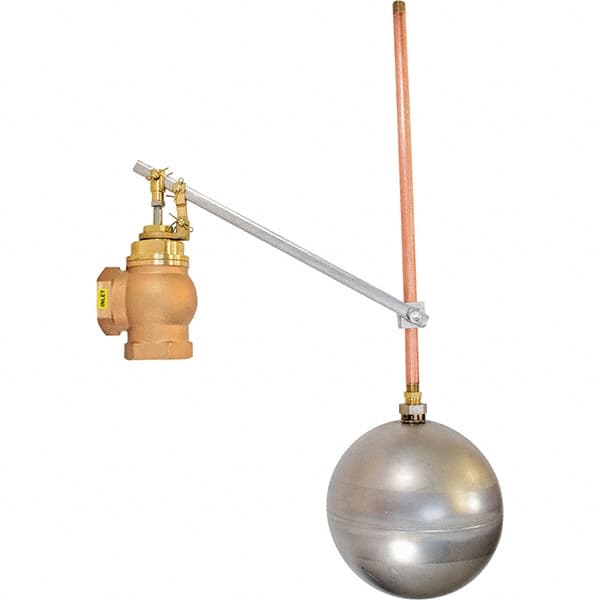 Control Devices - 1-1/2" Pipe, Brass & Bronze, Angle Pattern-Single Seat, Mechanical Float Valve - 100 psi, FIP x FIP End Connections - Exact Tooling