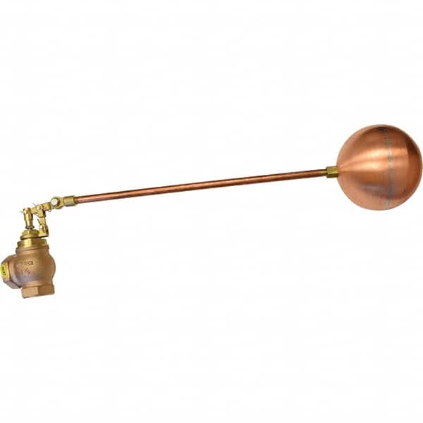 Control Devices - 1-1/2" Pipe, Brass & Bronze, Angle Pattern-Double Seat, Mechanical Float Valve - 100 psi, FIP End Connections - Exact Tooling