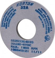 Norton - 14" Diam x 5" Hole x 1" Thick, K Hardness, 80 Grit Surface Grinding Wheel - Aluminum Oxide, Type 1, Medium Grade, 1,800 Max RPM, Vitrified Bond, No Recess - Exact Tooling