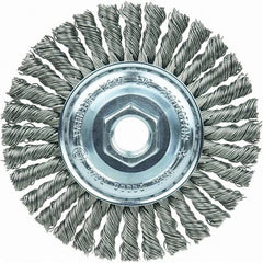Weiler - 4" OD, 5/8-11 Arbor Hole, Stringer Bead Steel Wheel Brush - 3/16" Face Width, 7/8" Trim Length, 20,000 RPM - Exact Tooling