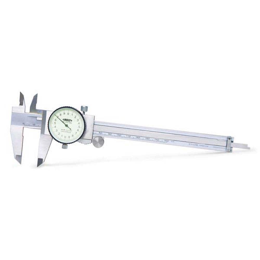 Insize USA LLC - Dial Calipers; Maximum Measurement (mm): 200 ; Dial Graduation (mm): 0.0200 ; Accuracy (mm): +/-0.03 ; Jaw Length (mm): 48.00 ; Range Per Revolution (mm): 2.00 ; Dial Face Color: White - Exact Tooling