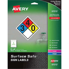 AVERY - Pack of (15), 8" x 8" White Polyester Durable Square Labels - Exact Tooling