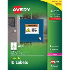AVERY - Pack of (200), 5" x 3-1/2" White Paper Durable Square Labels - Exact Tooling