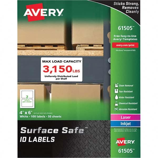 AVERY - Pack of (100), 4" x 6" White Polyester Durable Square Labels - Exact Tooling