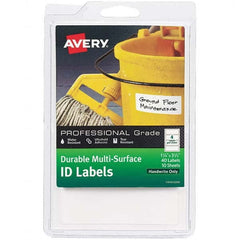 AVERY - Pack of (40), 1-1/4" x 3-1/2" White Paper Durable Square Labels - Exact Tooling