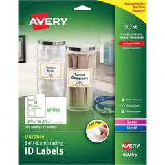 AVERY - Pack of (100), 2-5/16" x 3-5/16" White Paper Self Laminating Labels - Exact Tooling