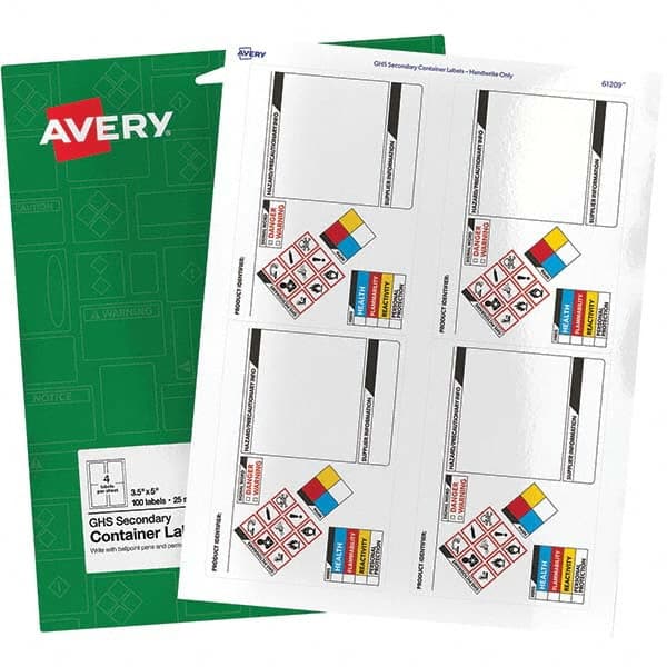AVERY - Pack of (100), 3-1/2" x 5" White Paper ID Labels - Exact Tooling