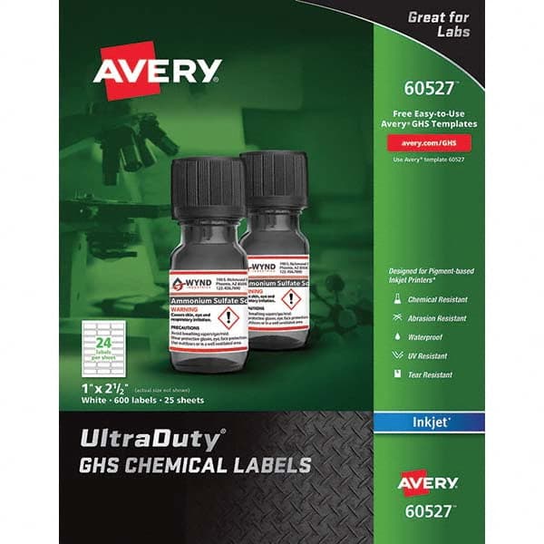AVERY - Pack of (600), 1" x 2-1/2" White Synthetic Film ID Labels - Exact Tooling