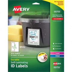 AVERY - Pack of (50), 3-1/2" x 4-1/2" White Paper Self Laminating Labels - Exact Tooling