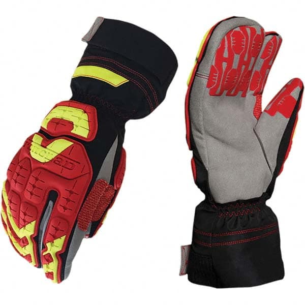 ironCLAD - Size L (9), ANSI Cut Lvl A4, Puncture Lvl 5, Abrasion Lvl 5, Cut Resistant Gloves - 12" Long, Uncoated, Polyester & Mylar Lining, Hook & Loop Cuff, Black/Red, Paired - Exact Tooling