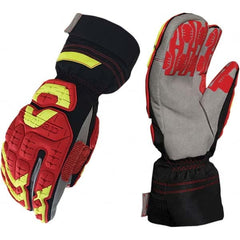 ironCLAD - Size 2XL (11), ANSI Cut Lvl A4, Puncture Lvl 5, Abrasion Lvl 5, Cut Resistant Gloves - 12" Long, Uncoated, Polyester & Mylar Lining, Hook & Loop Cuff, Black/Red, Paired - Exact Tooling
