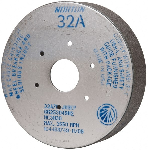 Norton - 9" Diam, 4-15/16" Hole Size, 2" Overall Thickness, 70 Grit, Type 35 Tool & Cutter Grinding Wheel - Medium Grade, Aluminum Oxide, J Hardness, Vitrified Bond, 2,550 RPM - Exact Tooling