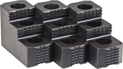 H & R Manufacturing - 6" Max Chuck Diam Compatibility, Case Hardened Steel 1.5mm x 60° Serrated Hard Lathe Top Jaws - 2 Steps, 0.472" Groove Width, 1-1/4" Wide x 3" Long x 1.969" High - Exact Tooling