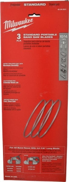 Milwaukee Tool - 3' 8-7/8" Long x 0.02" Thick, 10 to 14 Teeth per Inch, Portable Band Saw Blade - Bi-Metal Blade, High Speed Steel Teeth, Toothed Edge - Exact Tooling