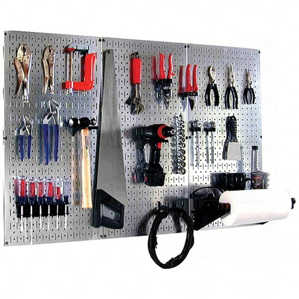 Wall Control - 48" Wide x 32" High Peg Board Kit - 3 Panels, Galvanized Steel, Galvanized/Black - Exact Tooling