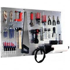Wall Control - 48" Wide x 32" High Peg Board Kit - 3 Panels, Galvanized Steel, Galvanized/Black - Exact Tooling