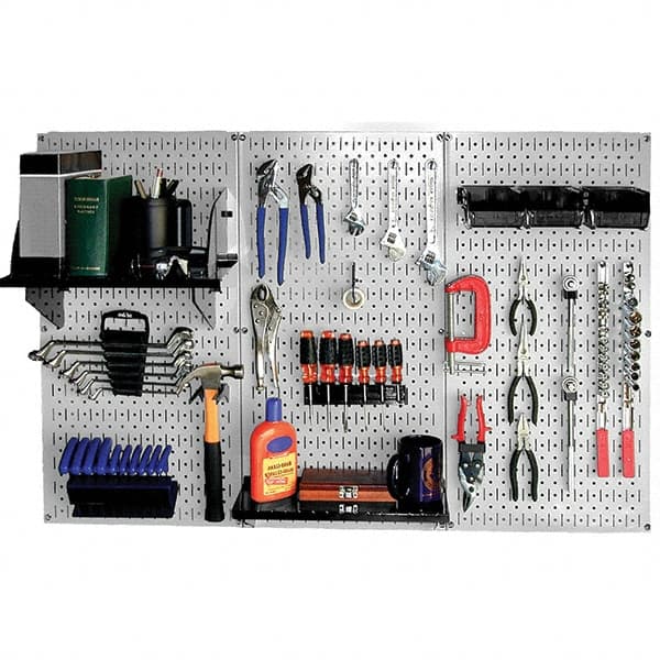 Wall Control - 48" Wide x 32" High Peg Board Kit - 3 Panels, Metal, Gray/Black - Exact Tooling