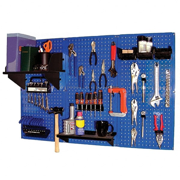 Wall Control - 48" Wide x 32" High Peg Board Kit - 3 Panels, Metal, Blue/Black - Exact Tooling