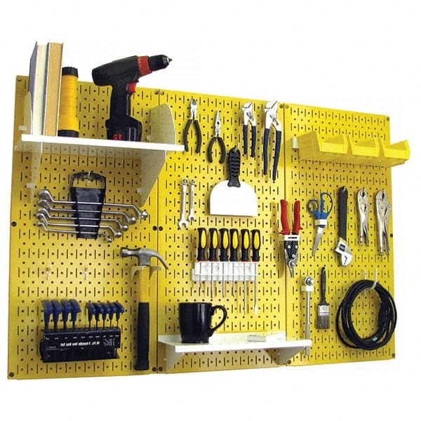 Wall Control - 48" Wide x 32" High Peg Board Kit - 3 Panels, Metal, Yellow/White - Exact Tooling