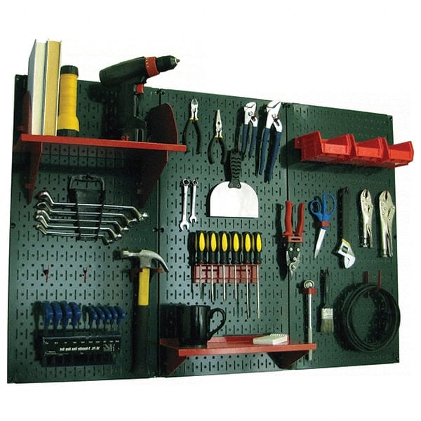 Wall Control - 48" Wide x 32" High Peg Board Kit - 3 Panels, Metal, Green/Red - Exact Tooling