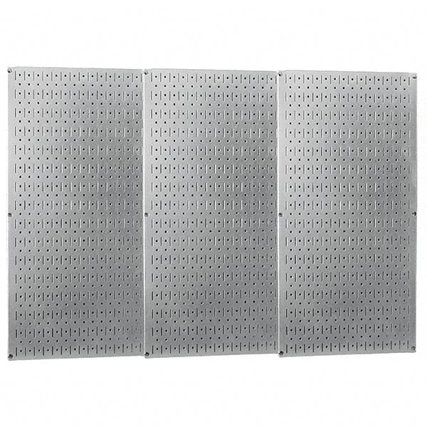Wall Control - 48" Wide x 32" High Peg Board Storage Board - 3 Panels, Galvanized Steel, Metallic - Exact Tooling