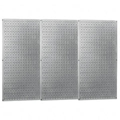 Wall Control - 48" Wide x 32" High Peg Board Storage Board - 3 Panels, Galvanized Steel, Metallic - Exact Tooling