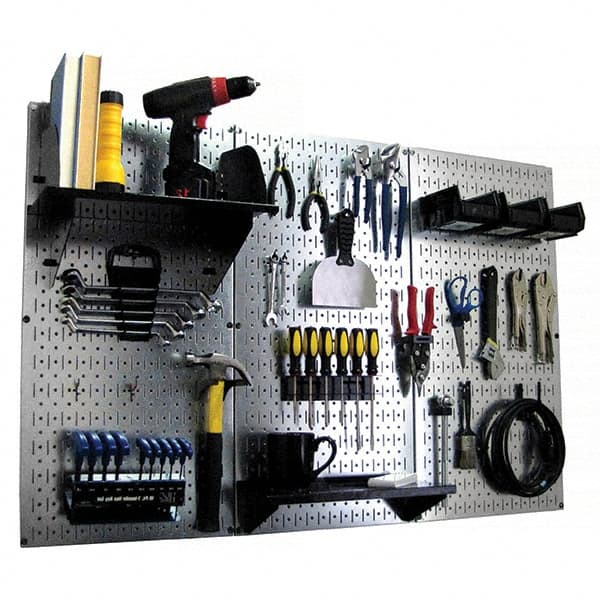 Wall Control - 48" Wide x 32" High Peg Board Kit - 3 Panels, Galvanized Steel, Galvanized/Black - Exact Tooling