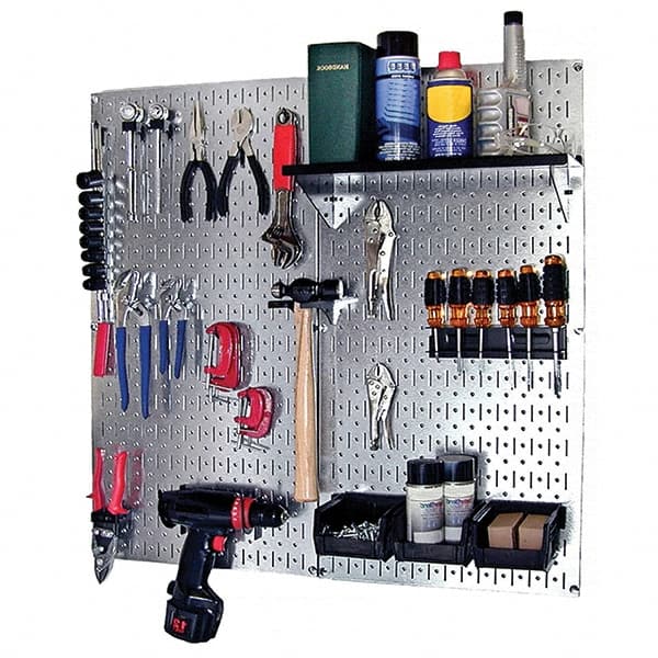 Wall Control - 32" Wide x 32" High Peg Board Kit - 2 Panels, Galvanized Steel, Galvanized/Black - Exact Tooling